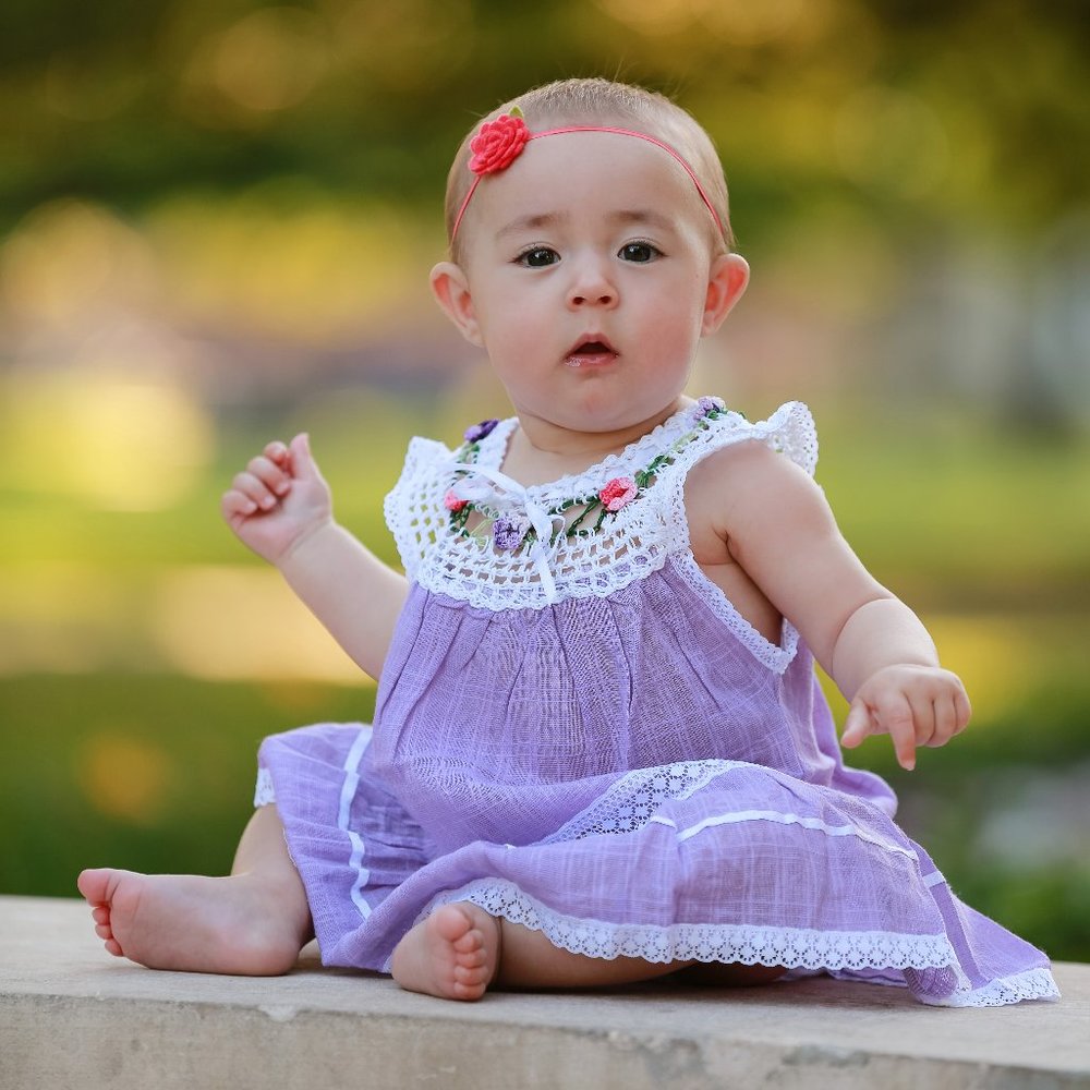 Lilac Crochet Flower Yoke Dress for Baby Girl